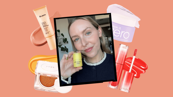 Image contains Allure beauty director Sarah Kinonen with the CNP Propolis Lipcerin Lip Balm surrounded by a collage of...